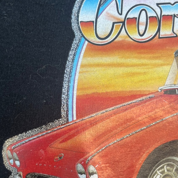 Vintage Corvette T Shirt Black 70s Car tee glitter decal retro - Picture 7 of 9
